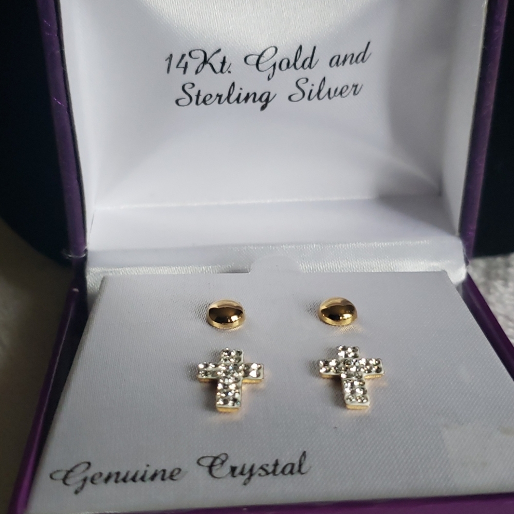 14 KT Gold & Sterling Silver Earrings NWOT